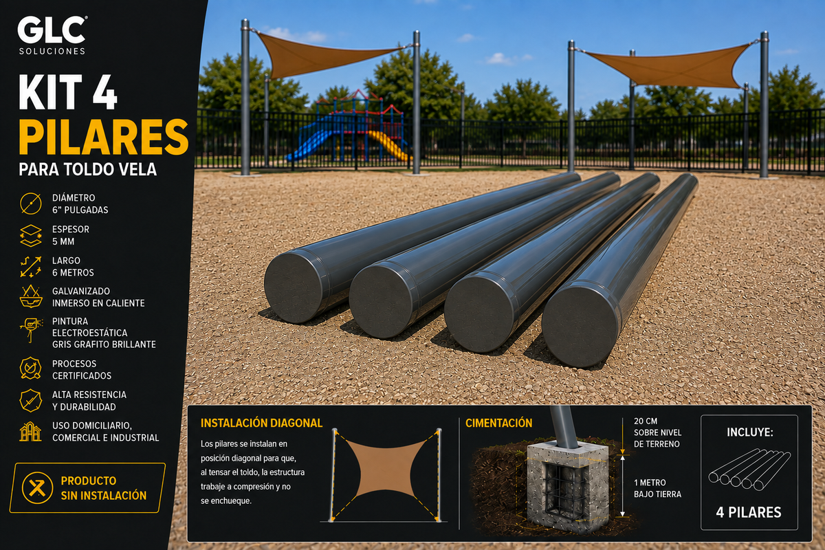 KIT 4 PILARES 6"X5MMX6M