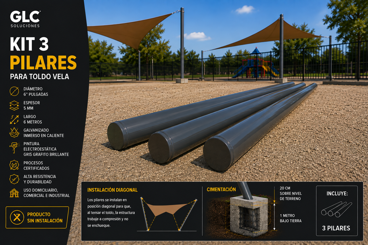 KIT 3 PILARES 6"X5MMX6M