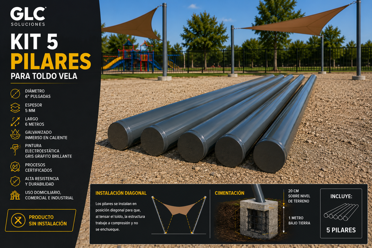 KIT 5 PILARES 6"X5MMX6M