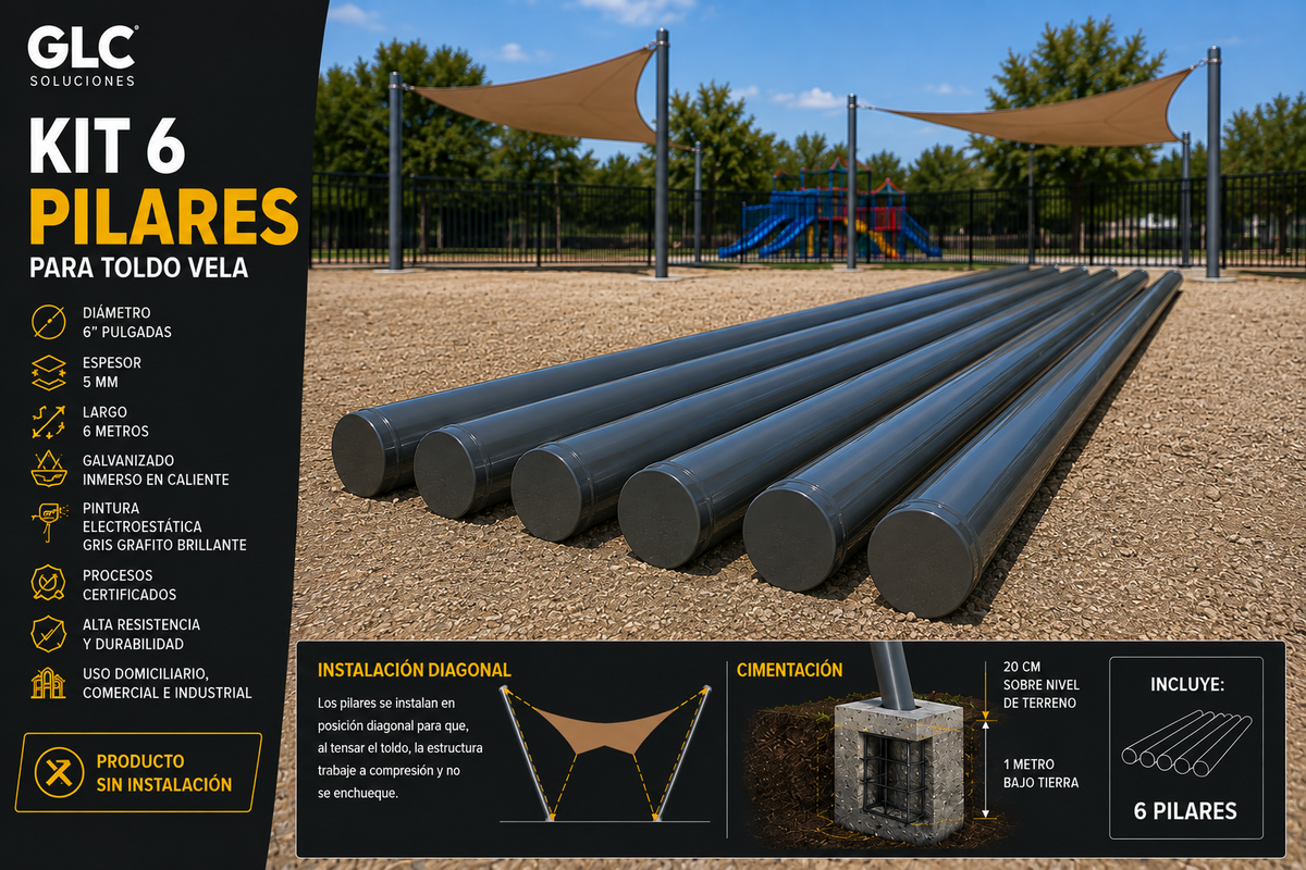 KIT 6 PILARES 6"X5MMX6M